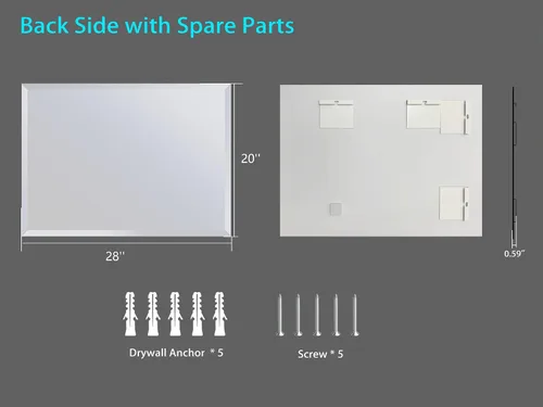 Miniatura 6 de Espejo de borde biselado de 20x28 pulgadas sin marco, rectangular para pared de baño, a prueba de explosiones y roturas, espejo de tocador
