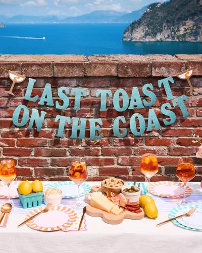 Miniatura 6 de xo, Fetti Cartel con purpurina azul de Last Toast on the Coast – 5 pies Decoración de fiesta de despedida de soltera en la playa, recuerdo náutico