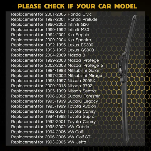 Miniatura 2 de MIKKUPPA Limpiaparabrisas de repuesto de 21 pulgadas + 19 pulgadas para Honda Civic 2001-2005, Mazda 3 2004-2009, Subaru Forester 1998-2002