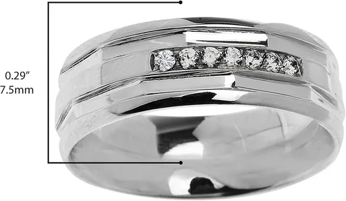Miniatura 3 de Alianza de boda angular de plata de ley 925 con diamante CTTW de 1/10 (CTTW color K-M, claridad I1-I2)