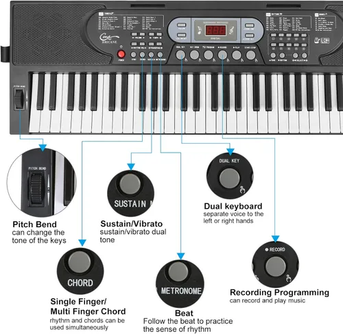 Miniatura 4 de Teclado de piano iluminado para principiantes, adultos, adolescentes, niños, teclado electrónico de música de 61 teclas con modos de enseñanza