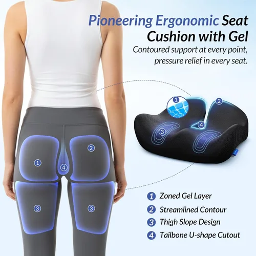 Miniatura 3 de ZIKEE Pioneering Cojín de gel para sentarse sin congestión, cojín ergonómico de espuma viscoelástica para silla de oficina para ciática, espalda