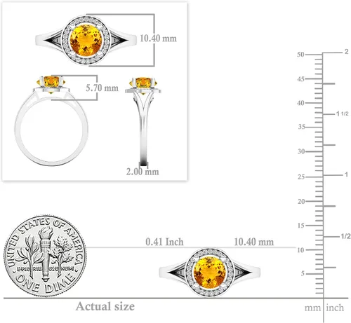 Miniatura 281 de Dazzlingrock Collection Anillo de compromiso redondo de 0.276 in con halo de diamante blanco y vástago dividido para ella en oro macizo de 14