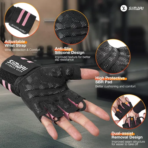 Miniatura 7 de SIMARI Guantes de gimnasio de entrenamiento para hombres y mujeres, guantes de levantamiento de pesas con soporte para muñeca, agarre de almohadilla