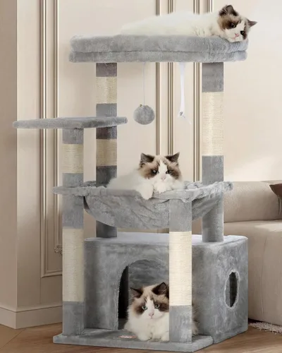 Miniatura 11 de Heybly - Árbol para gatos, torre con cuna grande y suave, condominio para gatos con espaciosa cueva para gatos con espacio oculto, postes de rascado