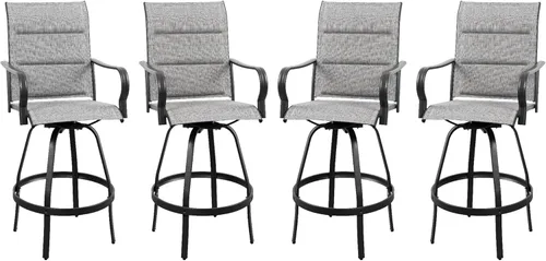 Miniatura 14 de Vongrasig 6 Sillas Giratorias de Bar para Patio Exterior, Taburetes de Bar Altos con Textil Acolchado Tipo Cabestrillo para Todo Clima, Juego