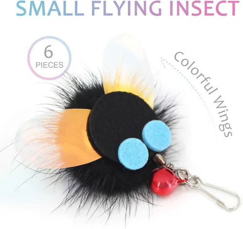 Miniatura 2 de SONGWAY Recambios de varita de juguete para gatos, 6 piezas de repuesto de juguetes para gatos peludos en forma de insecto, juguetes interactivos