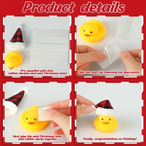 Miniatura 3 de Liliful 48 patos de goma de Navidad con sombrero, mini patos de goma de Navidad a granel, regalos de fiesta navideña, juguetes de baño