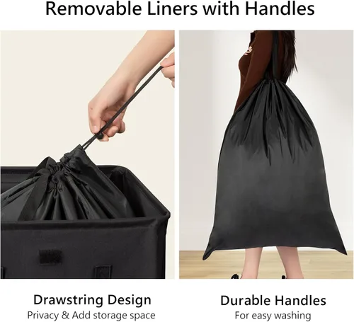 Miniatura 5 de WOWLIVE Cesta de lavandería de 100 litros con tapa, cesta plegable grande con 2 bolsas y asas extraíbles, cesta de ropa sucia plegable alta