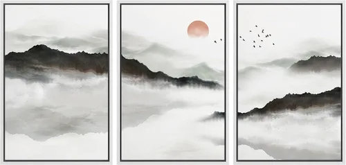 Miniatura 18 de NWT Lienzo enmarcado para pared, juego de arte en acuarela pastel, bosque de montaña oscura, naturaleza silvestre, ilustraciones de arte moderno