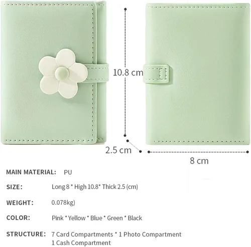 Miniatura 25 de MEISEE Billetera pequeña para niñas y mujeres, billetera de tres pliegues, bolsillo para efectivo, con estampado de flores, monedero con ventana