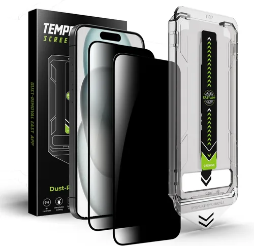 2 protectores de pantalla de privacidad para iPhone 15/16 de 6.1 pulgadas, instalación automática de eliminación de polvo, dureza 9H, sin burbujas,