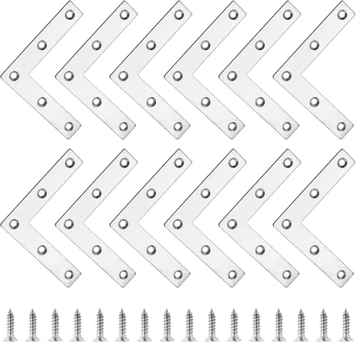 Bonsicoky 12 soportes planos en forma de L, soportes de esquina planos de acero inoxidable de 3.1 x 3.1 pulgadas, soportes de esquina, placa de