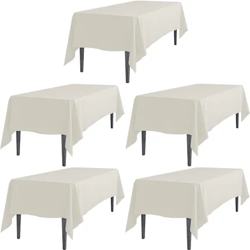Miniatura 8 de Linenlanding Mantel rectangular de 60 x 102 pulgadas para mesa circular para bodas, mesas de bufé, fiestas, cenas de vacaciones (1, azul bebé)