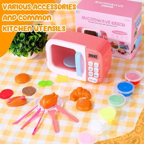 Miniatura 7 de Juego de cocina para microondas con sonido ligero para niños con comida falsa y arcilla de masa de juego de 6 colores, ideal para niños pequeños