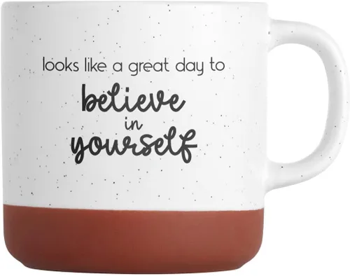 Canopy Street Taza de café de cerámica moteada de 13 onzas con texto en inglés «Looks Like A Great Day To Believe In Yourself», taza de café