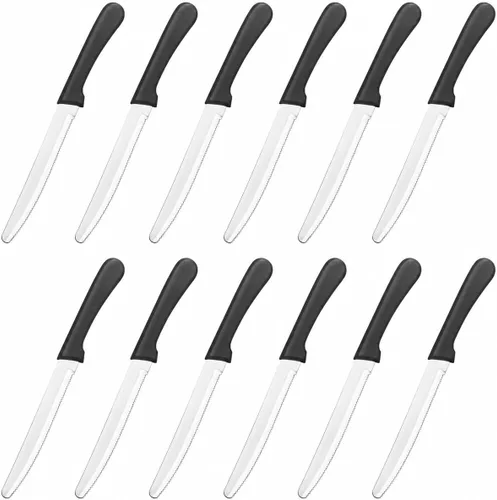New Star Foodservice Cuchillo para carne de acero inoxidable con mango de plástico, hoja dentada redondeada de 4.5 pulgadas, juego de 12