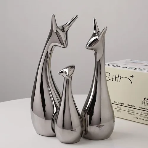 Miniatura 4 de Estatua de cerámica moderna de plata brillante, decoración del hogar, jirafa, decoración para sala de estar, estante, estantería moderna, figuritas