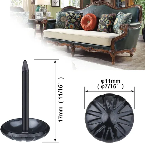 Miniatura 2 de Tachuelas de tapicería negras, clavos de tapicería de 7/16 pulgadas para muebles, sofá, bricolaje, 100 tachuelas decorativas para tapicería Negro