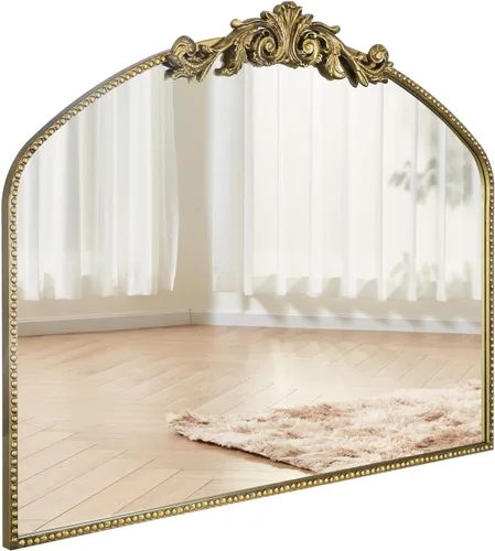 Miniatura 8 de Espejo de Pie Vintage Negro Antiguo Arqueado de Cuerpo Completo 22"X65", Espejo de Cuerpo Barroco Tradicional Elegante de Pie con Marco de Metal