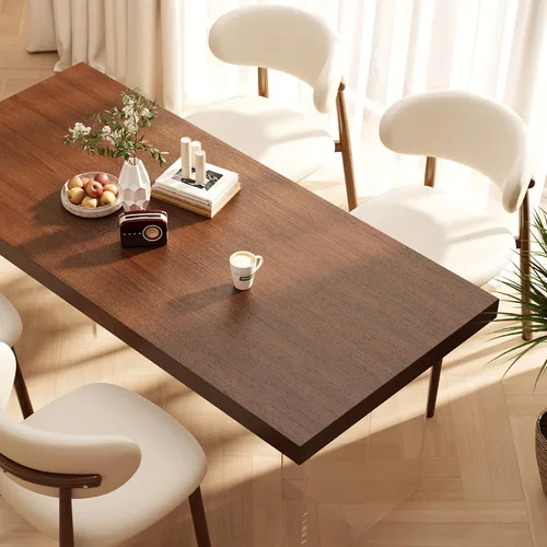 Miniatura 8 de Juego de 4 sillas de comedor y cocina, modernas, tapizadas en cuero estilo granja, con patas de metal, nogal/beige 18 pulgadas Beige/Nogal