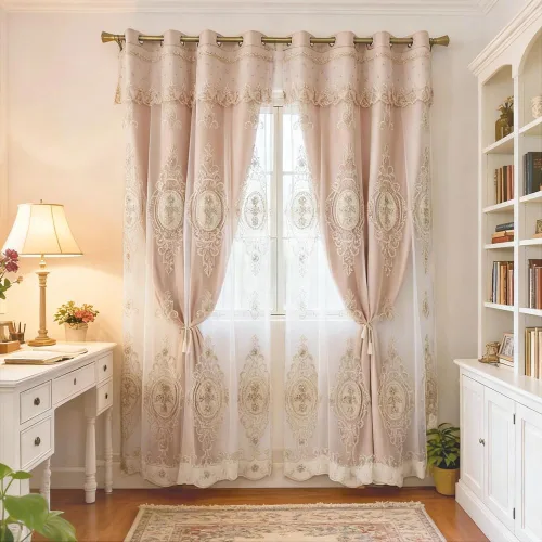 Miniatura 14 de Amidoudou 1 par de cortinas europeas de doble capa con cenefas para sala de estar, dormitorio, cortinas bordadas con flores 3D de lujo
