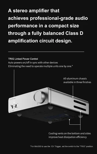 Miniatura 5 de TOPPING Mini300 Amplificador de potencia estéreo compacto, diseño totalmente equilibrado de clase D, 140 W × 2 @4 Ω, distorsión ultrabaja <0.0004%