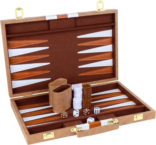 Miniatura 16 de Backgammon - Juego de 2 jugadores clásico de backgammon para adultos, juego de mesa con funda de piel sintética, portátil y juego de backgammon