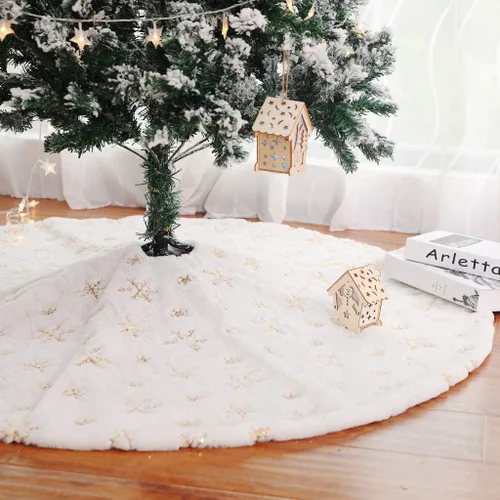 Miniatura 8 de Falda de árbol de Navidad de 30/36/49 pulgadas, faldas de árbol de Navidad blancas bordadas con copos de nieve para decoraciones de Navidad, fiestas