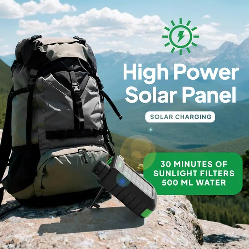 Miniatura 6 de Greeshow Filtro de Agua Eléctrico Portátil para Acampar - Alimentado por Energía Solar, Manivela Manual, Carga USB, Purificador de Agua