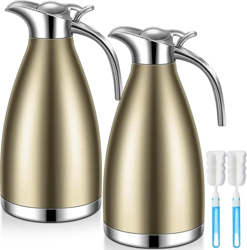 Miniatura 14 de Uiifan 2 Piezas Jarras Térmicas de Café de 68 oz, Jarra de Café Aislada de Acero Inoxidable para Líquidos Calientes, Olla Térmica al Vacío