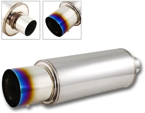 JDM 4 pulgadas N1 Titanio Quemado Punta T304 acero inoxidable Resonador de escape Silenciador para Canister 2.5 pulgadas Inlet + Silenciador