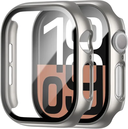 Miniatura 14 de Paquete de 2 fundas rígidas de policarbonato compatibles con Apple Watch, con protector de pantalla de cristal templado sin burbujas para accesorios