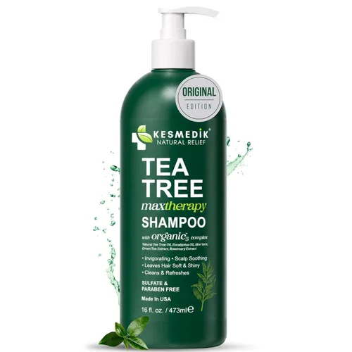 KESMEDIK Champú de Aceite de Árbol de Té MaxTherapy, Alivio para el Cuero Cabelludo Irritado, Refresca y Limpia la Caspa y la Acumulación, Aclarante