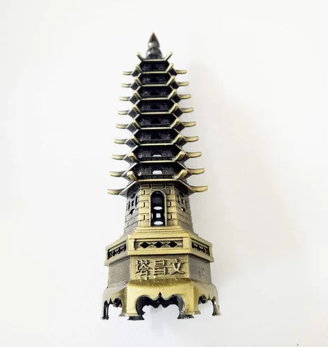 Miniatura 3 de Torre Wenchang de aleación de 10 pulgadas, pagoda antigua de nueve niveles para educación, crecimiento profesional y empresarial/decoración