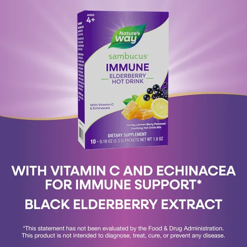 Miniatura 4 de Nature's Way Sambucus - Mezcla de bebida caliente de saúco con vitamina C y equinácea, apoyo inmunológico*, sabor a miel y bayas de limón, 10