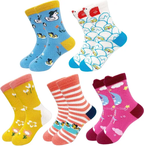 Hellomamma Girls Toddler Cotton Crew Socks Kids Novelty Animal Soft Funny Fashion Casual Breathable Childs Socks 5 Pairs