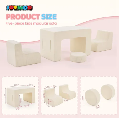 Miniatura 2 de JOYMOR Sofá modular de juegos para niños, juego de sofá de espuma de pana convertible de 6 piezas, fuerte de construcción para niños pequeños
