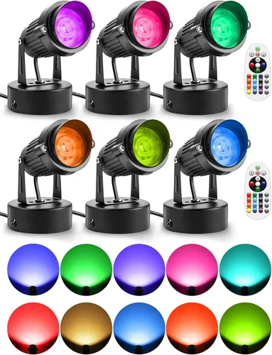 Miniatura 9 de ZUCKEO Focos LED de 10W para Interiores RGBW que Cambian de Color Iluminación Ascendente para Interiores con Control Remoto, Foco Navideño de 120V