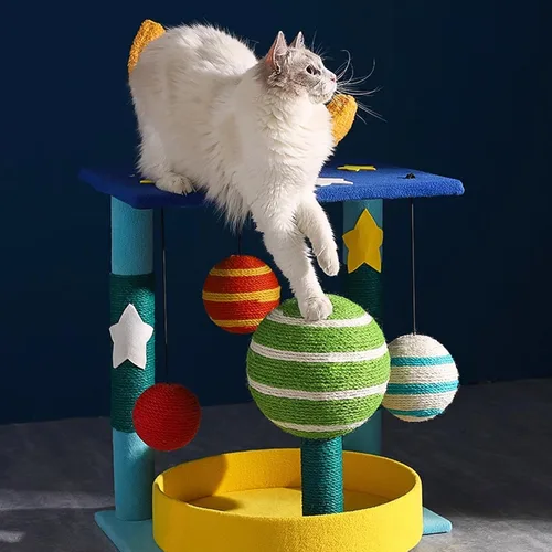 Miniatura 8 de Torre de árbol para gatos de cielo estrellado Mueble para gatos de varias capas con cápsula espacial Cama para gatos y casa para gatos