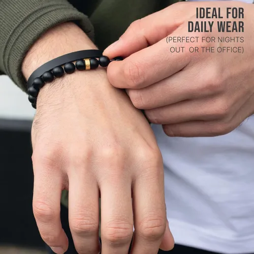 Miniatura 5 de LUXAR - Pulseras de cuentas de ónix negro para hombre Piedra negra mate de 8 mm Joyería minimalista y de diseño para hombres