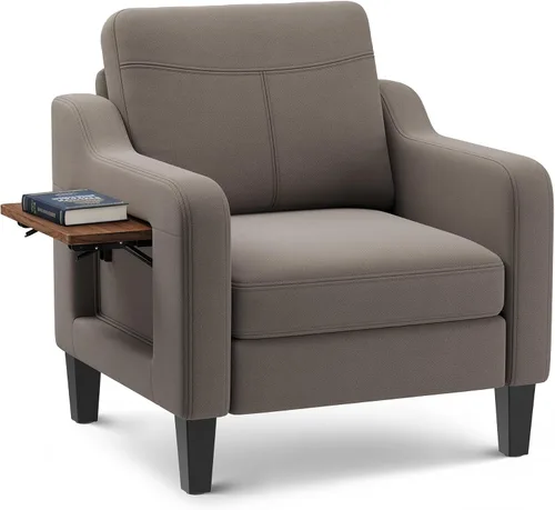 Miniatura 15 de Silla de acento para sala de estar, sillón moderno tapizado en lino, silla de sofá lateral de tela con estructura de madera con mesa plegable, 2