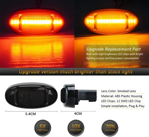 Miniatura 2 de D-Lumina Juego de 4 luces LED laterales ámbar y rojo para Fo-rd F250 F350 F450 F550 Super Duty 2011-2022 marcadores laterales de guardabarros
