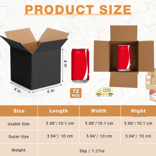 Miniatura 2 de Yeaqee 72 cajas de envío de cartón corrugado de 4 x 4 x 4 pulgadas, cajas de envío pequeñas para embalaje, envío, mudanza, pequeñas empresas, Negro