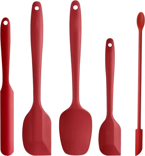 Juego de espátulas de silicona rojas de 5 piezas, juego de espátulas de goma resistentes al calor, juego de espátulas de cocina aptas para Rojo