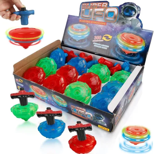 Paquete de 12 tops giratorios iluminados – Tops giratorios OVNI con giroscopio, juguete LED intermitente a granel, recuerdos de fiesta novedosos y