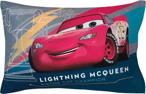 Miniatura 5 de Disney Cars Piston Cup Circuit - Juego de cama infantil de 4 piezas color azul, rojo y amarillo, Lightning McQueen y Mater, edredón, sábana bajera