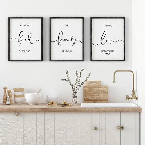Miniatura 9 de Heiple Juego de 3 letreros enmarcados de granja con texto en inglés "Bless The Food Before Us" para decoración de pared de cocina, arte de pared