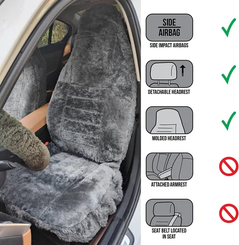 Miniatura 7 de Funda para asiento de piel de oveja, funda de asiento de piel de oveja australiana auténtica, ajuste universal, cobertura completa, peluda, funda
