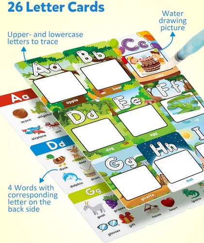 Miniatura 2 de Coogam Tarjetas del alfabeto para colorear al agua, pintura acuática, dibujo al agua, 26 letras ABC, juguete educativo Montessori, regalo para niños